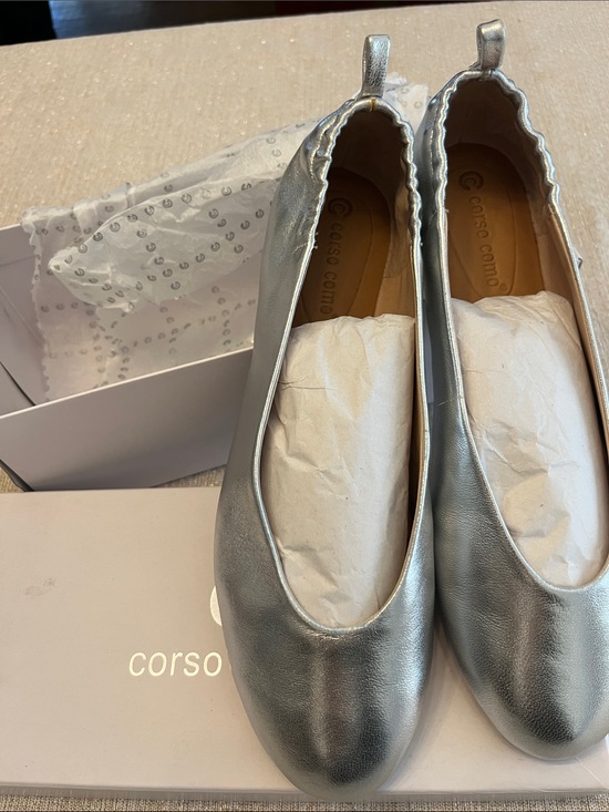 Corso Como Shoes - Corso Como Metallic Silver Leather Ballet Flats NIB